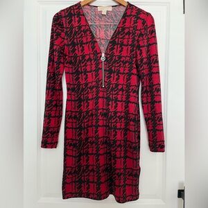 Michael Kors Red and Black 1/4 Zip Up Dress